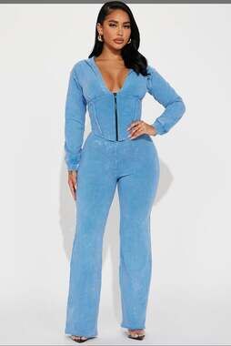 Fashion Nova My Favorite Velour Pant Set - Blue